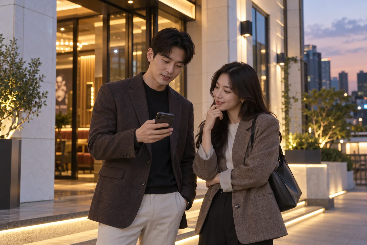 방문 전 예약 연락을 확인하는 성인 일행